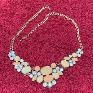 Ann Taylor V-shaped Yellow/Peach Stones and Rhinestones Necklace